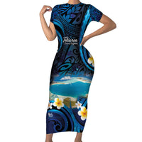 French Polynesia Tetiaroa Atoll Family Matching Short Sleeve Bodycon Dress and Hawaiian Shirt Polynesian Curves Style LT14 Mom's Dress Blue - Polynesian Pride