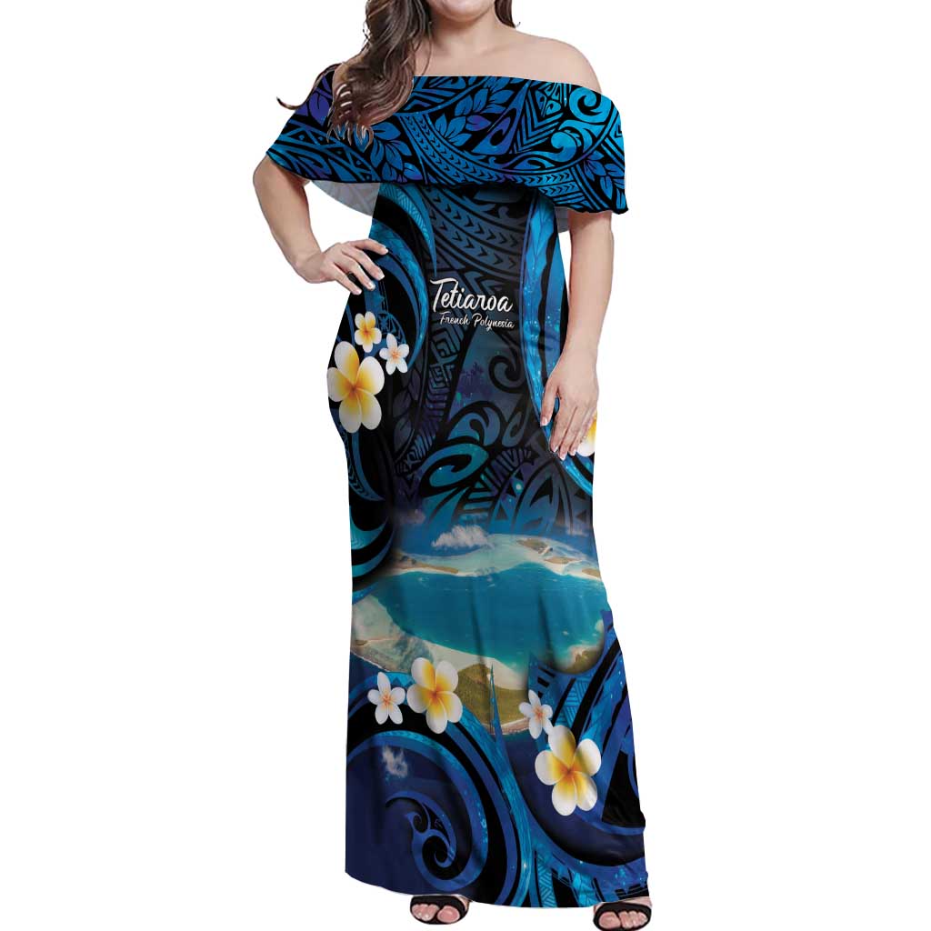 French Polynesia Tetiaroa Atoll Off Shoulder Maxi Dress Polynesian Curves Style LT14 Women Blue - Polynesian Pride