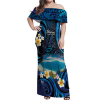 French Polynesia Tetiaroa Atoll Off Shoulder Maxi Dress Polynesian Curves Style LT14 Women Blue - Polynesian Pride