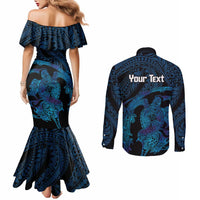 Personalised Tahiti Moorea Atoll Couples Matching Mermaid Dress and Long Sleeve Button Shirt Polynesian Sea Turtle LT14 - Polynesian Pride