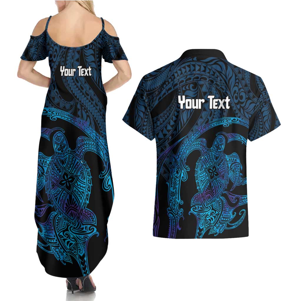 Personalised Tahiti Moorea Atoll Couples Matching Summer Maxi Dress and Hawaiian Shirt Polynesian Sea Turtle LT14 - Polynesian Pride