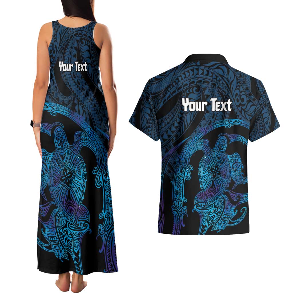 Personalised Tahiti Moorea Atoll Couples Matching Tank Maxi Dress and Hawaiian Shirt Polynesian Sea Turtle LT14 - Polynesian Pride