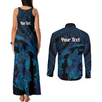 Personalised Tahiti Moorea Atoll Couples Matching Tank Maxi Dress and Long Sleeve Button Shirt Polynesian Sea Turtle LT14 - Polynesian Pride