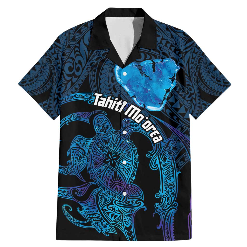 Personalised Tahiti Moorea Atoll Family Matching Mermaid Dress and Hawaiian Shirt Polynesian Sea Turtle LT14 Dad's Shirt - Short Sleeve Blue - Polynesian Pride