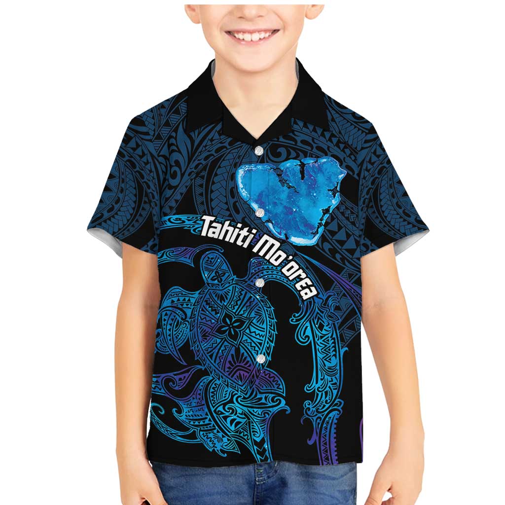Personalised Tahiti Moorea Atoll Family Matching Mermaid Dress and Hawaiian Shirt Polynesian Sea Turtle LT14 Son's Shirt Blue - Polynesian Pride