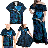 Personalised Tahiti Moorea Atoll Family Matching Off Shoulder Maxi Dress and Hawaiian Shirt Polynesian Sea Turtle LT14 - Polynesian Pride