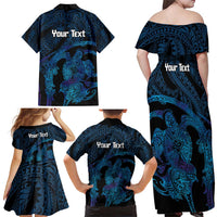 Personalised Tahiti Moorea Atoll Family Matching Off Shoulder Maxi Dress and Hawaiian Shirt Polynesian Sea Turtle LT14 - Polynesian Pride