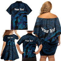 Personalised Tahiti Moorea Atoll Family Matching Off Shoulder Short Dress and Hawaiian Shirt Polynesian Sea Turtle LT14 - Polynesian Pride