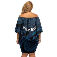 Personalised Tahiti Moorea Atoll Family Matching Off Shoulder Short Dress and Hawaiian Shirt Polynesian Sea Turtle LT14 - Polynesian Pride