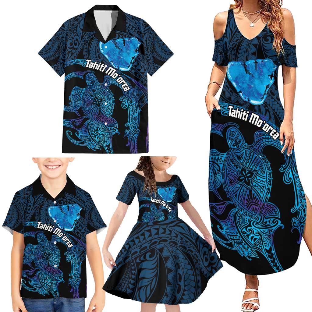 Personalised Tahiti Moorea Atoll Family Matching Summer Maxi Dress and Hawaiian Shirt Polynesian Sea Turtle LT14 - Polynesian Pride