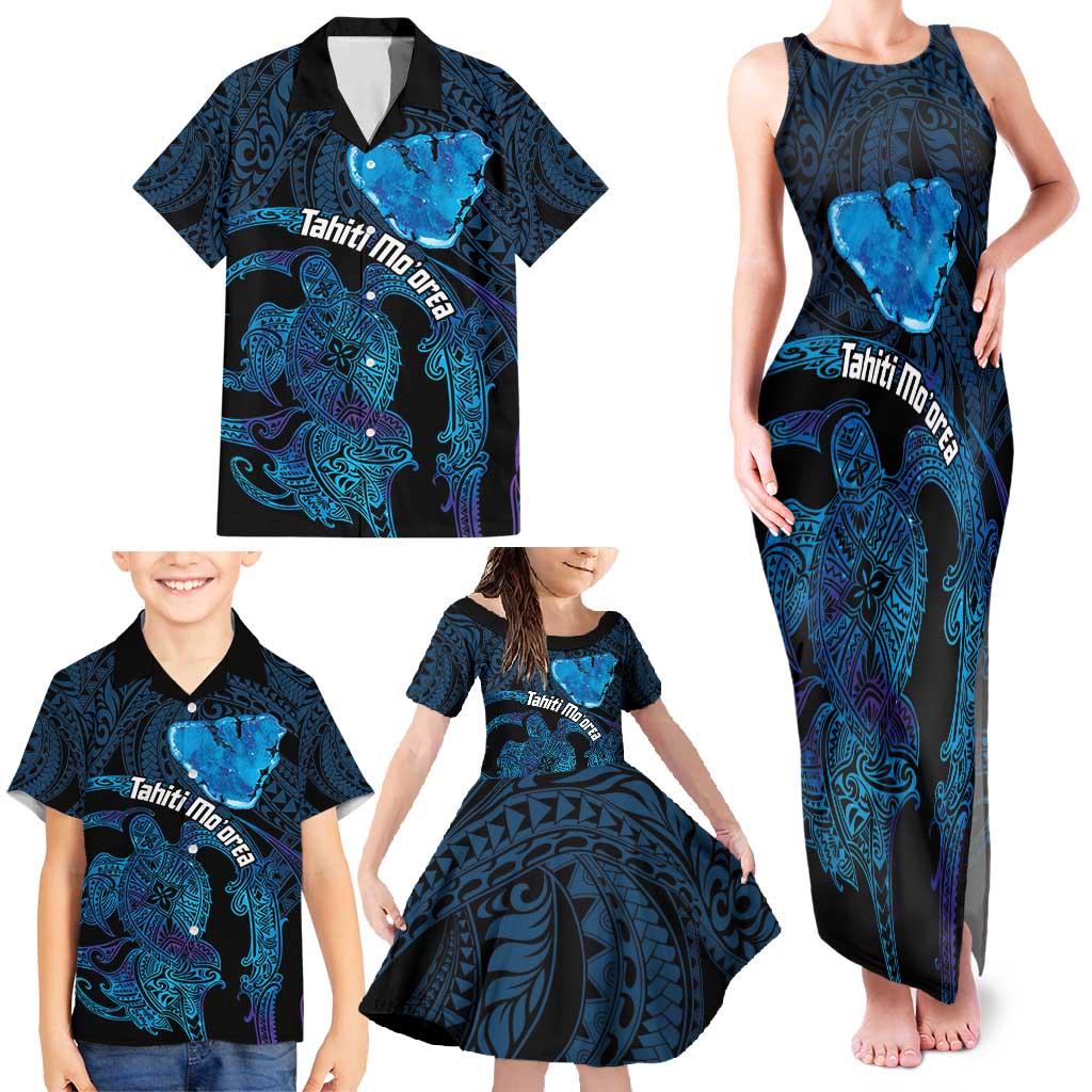 Personalised Tahiti Moorea Atoll Family Matching Tank Maxi Dress and Hawaiian Shirt Polynesian Sea Turtle LT14 - Polynesian Pride