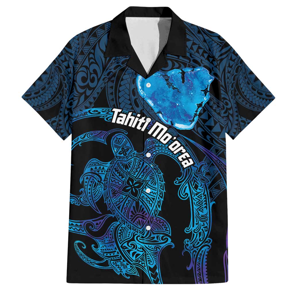 Personalised Tahiti Moorea Atoll Family Matching Tank Maxi Dress and Hawaiian Shirt Polynesian Sea Turtle LT14 Dad's Shirt - Short Sleeve Blue - Polynesian Pride