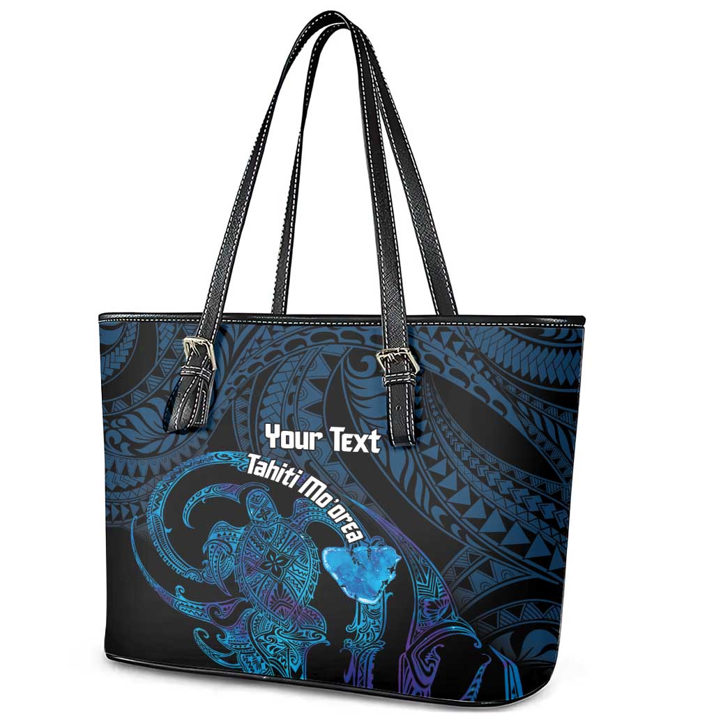 Personalised Tahiti Moorea Atoll Leather Tote Bag Polynesian Sea Turtle