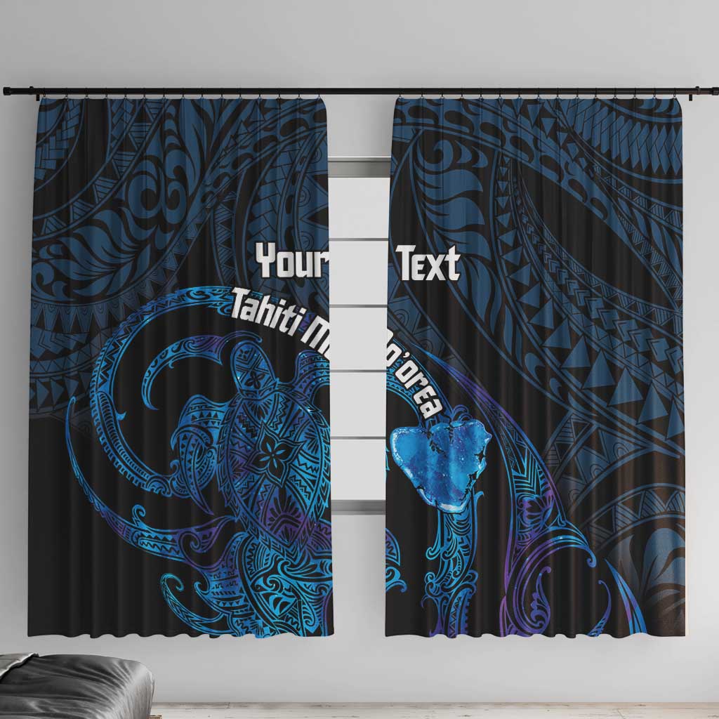 Personalised Tahiti Moorea Atoll Window Curtain Polynesian Sea Turtle LT14 With Hooks Blue - Polynesian Pride
