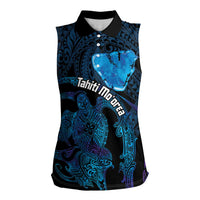Personalised Tahiti Moorea Atoll Women Sleeveless Polo Shirt Polynesian Sea Turtle LT14 Female Blue - Polynesian Pride