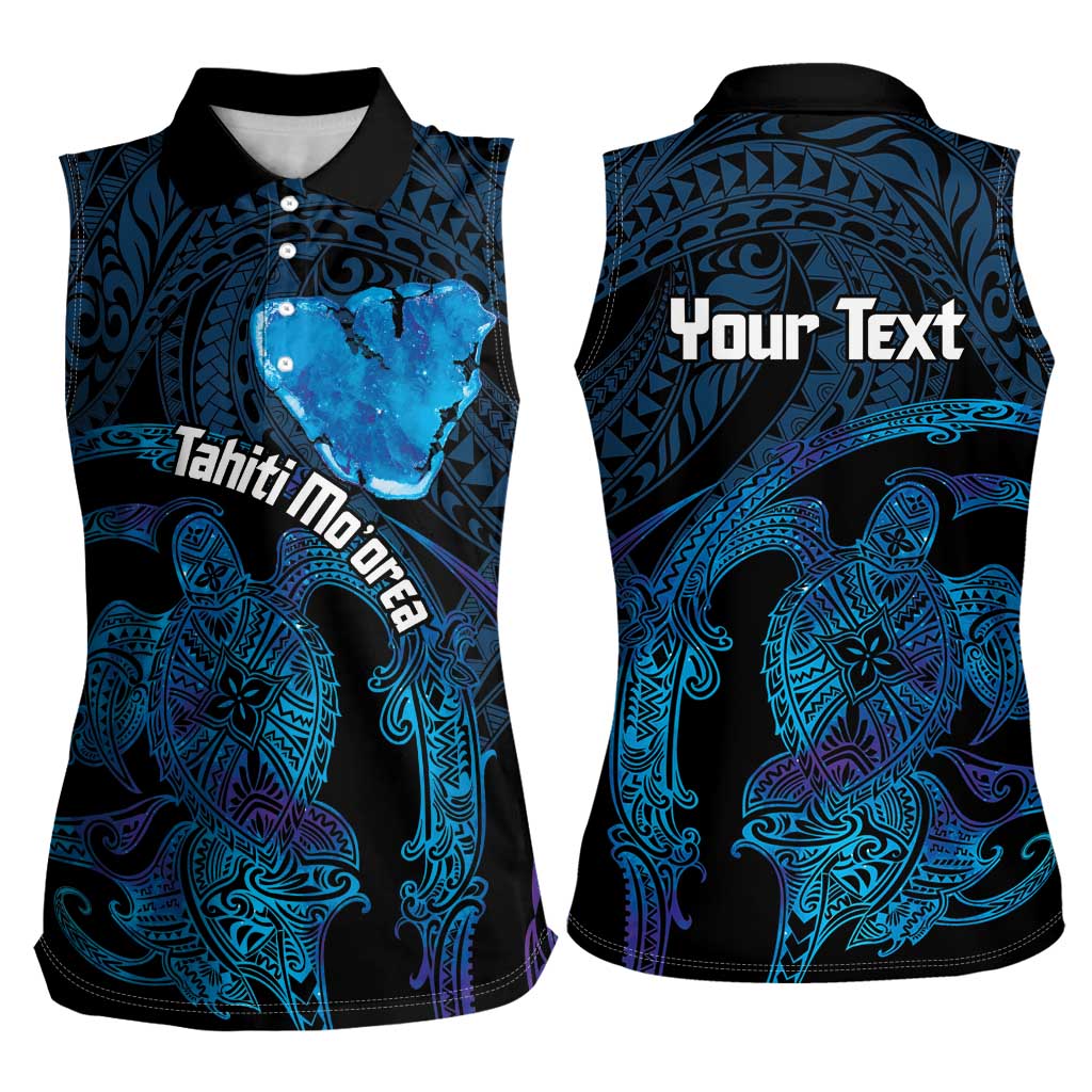 Personalised Tahiti Moorea Atoll Women Sleeveless Polo Shirt Polynesian Sea Turtle LT14 - Polynesian Pride