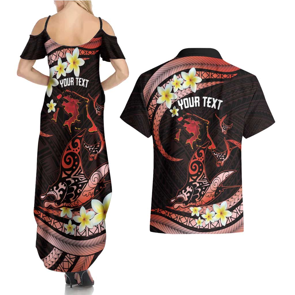 Personalised Tahiti Bora Bora Couples Matching Summer Maxi Dress and Hawaiian Shirt Manta Rays With Polynesian Plumeria LT14 - Polynesian Pride