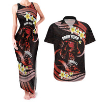 Personalised Tahiti Bora Bora Couples Matching Tank Maxi Dress and Hawaiian Shirt Manta Rays With Polynesian Plumeria LT14 Red - Polynesian Pride