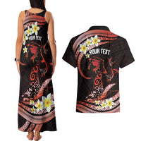 Personalised Tahiti Bora Bora Couples Matching Tank Maxi Dress and Hawaiian Shirt Manta Rays With Polynesian Plumeria LT14 - Polynesian Pride