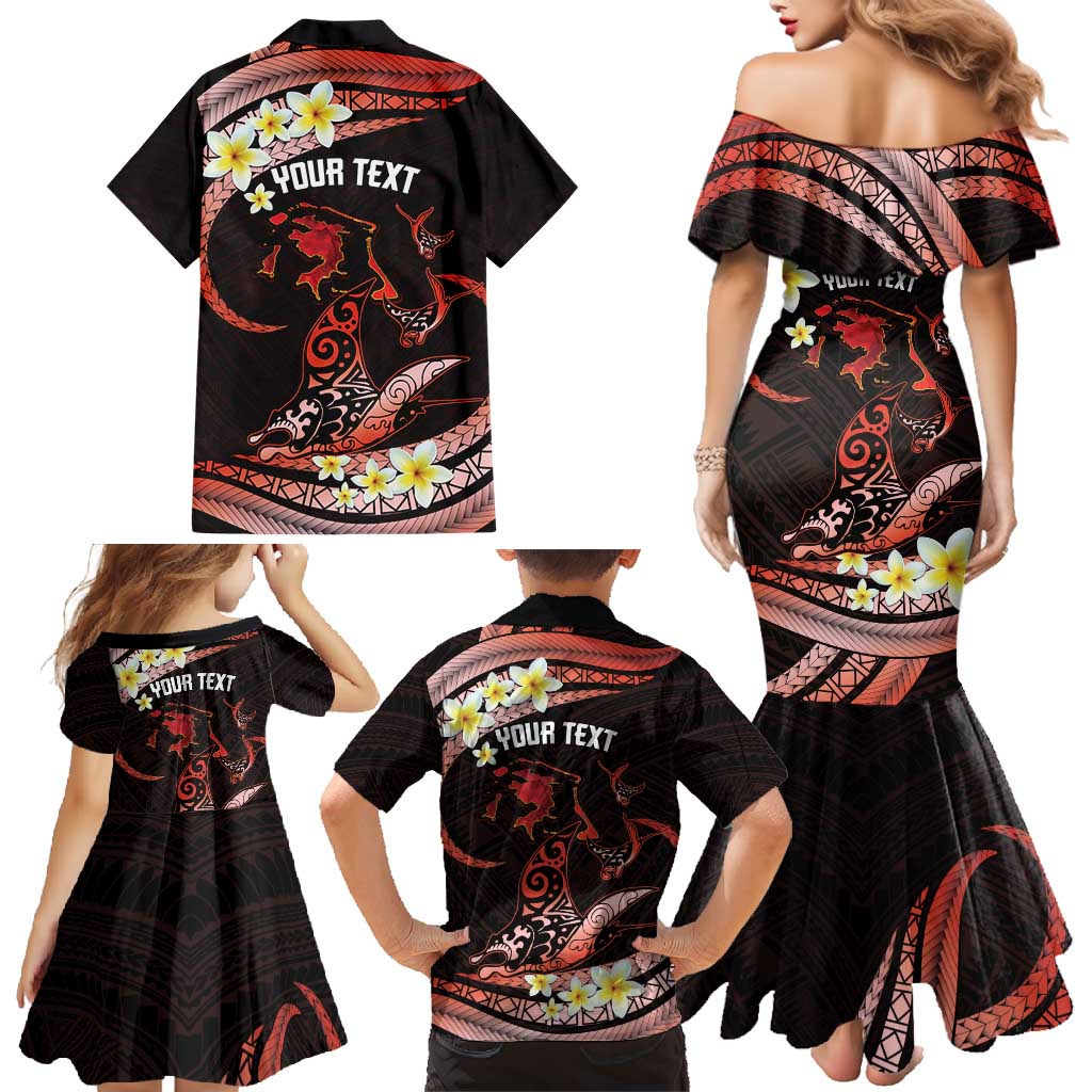 Personalised Tahiti Bora Bora Family Matching Mermaid Dress and Hawaiian Shirt Manta Rays With Polynesian Plumeria LT14 - Polynesian Pride