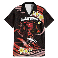 Personalised Tahiti Bora Bora Family Matching Mermaid Dress and Hawaiian Shirt Manta Rays With Polynesian Plumeria LT14 Dad's Shirt - Short Sleeve Red - Polynesian Pride