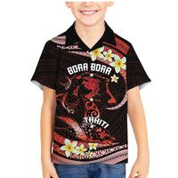 Personalised Tahiti Bora Bora Family Matching Mermaid Dress and Hawaiian Shirt Manta Rays With Polynesian Plumeria LT14 Son's Shirt Red - Polynesian Pride