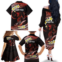 Personalised Tahiti Bora Bora Family Matching Off The Shoulder Long Sleeve Dress and Hawaiian Shirt Manta Rays With Polynesian Plumeria LT14 - Polynesian Pride