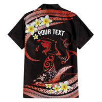 Personalised Tahiti Bora Bora Family Matching Off Shoulder Short Dress and Hawaiian Shirt Manta Rays With Polynesian Plumeria LT14 - Polynesian Pride