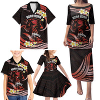 Personalised Tahiti Bora Bora Family Matching Puletasi and Hawaiian Shirt Manta Rays With Polynesian Plumeria LT14 - Polynesian Pride