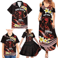 Personalised Tahiti Bora Bora Family Matching Summer Maxi Dress and Hawaiian Shirt Manta Rays With Polynesian Plumeria LT14 - Polynesian Pride