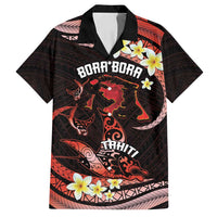 Personalised Tahiti Bora Bora Family Matching Summer Maxi Dress and Hawaiian Shirt Manta Rays With Polynesian Plumeria LT14 Dad's Shirt - Short Sleeve Red - Polynesian Pride