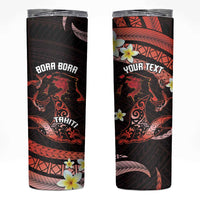 Personalised Tahiti Bora Bora Skinny Tumbler Manta Rays With Polynesian Plumeria LT14 Red - Polynesian Pride