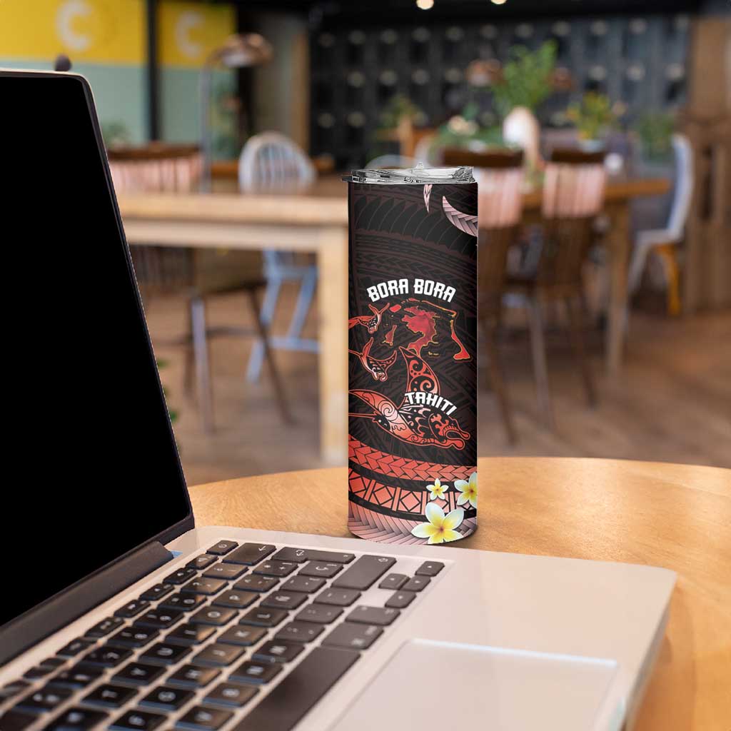 Personalised Tahiti Bora Bora Skinny Tumbler Manta Rays With Polynesian Plumeria LT14 - Polynesian Pride
