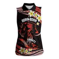 Personalised Tahiti Bora Bora Women Sleeveless Polo Shirt Manta Rays With Polynesian Plumeria LT14 Female Red - Polynesian Pride