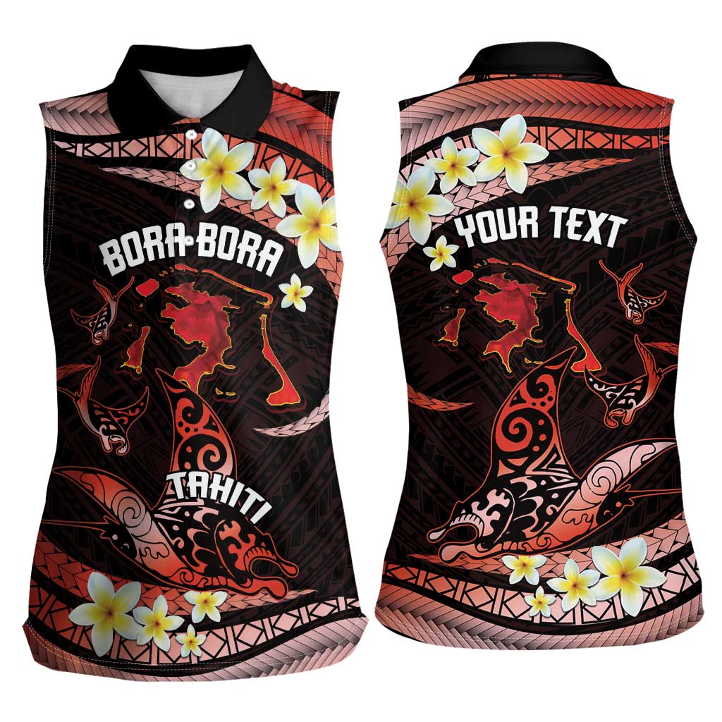 Personalised Tahiti Bora Bora Women Sleeveless Polo Shirt Manta Rays With Polynesian Plumeria LT14 - Polynesian Pride