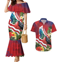 Personalised Kiribati Tarawa Atoll Couples Matching Mermaid Dress and Hawaiian Shirt Frigate Bird With Map Tropical Style LT14 Red - Polynesian Pride