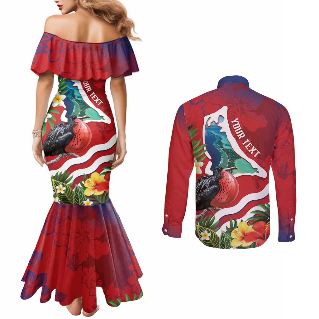 Personalised Kiribati Tarawa Atoll Couples Matching Mermaid Dress and Long Sleeve Button Shirt Frigate Bird With Map Tropical Style LT14 - Polynesian Pride