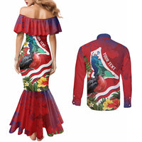 Personalised Kiribati Tarawa Atoll Couples Matching Mermaid Dress and Long Sleeve Button Shirt Frigate Bird With Map Tropical Style LT14 - Polynesian Pride