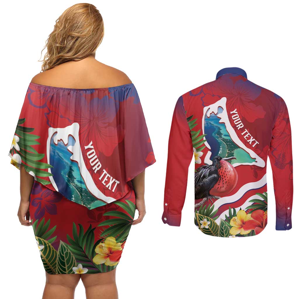 Personalised Kiribati Tarawa Atoll Couples Matching Off Shoulder Short Dress and Long Sleeve Button Shirt Frigate Bird With Map Tropical Style LT14 - Polynesian Pride
