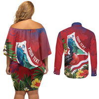 Personalised Kiribati Tarawa Atoll Couples Matching Off Shoulder Short Dress and Long Sleeve Button Shirt Frigate Bird With Map Tropical Style LT14 - Polynesian Pride
