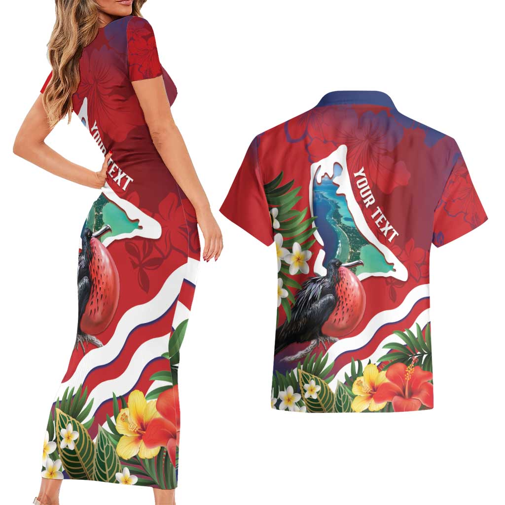 Personalised Kiribati Tarawa Atoll Couples Matching Short Sleeve Bodycon Dress and Hawaiian Shirt Frigate Bird With Map Tropical Style LT14 - Polynesian Pride