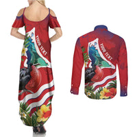 Personalised Kiribati Tarawa Atoll Couples Matching Summer Maxi Dress and Long Sleeve Button Shirt Frigate Bird With Map Tropical Style LT14 - Polynesian Pride