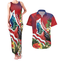 Personalised Kiribati Tarawa Atoll Couples Matching Tank Maxi Dress and Hawaiian Shirt Frigate Bird With Map Tropical Style LT14 Red - Polynesian Pride