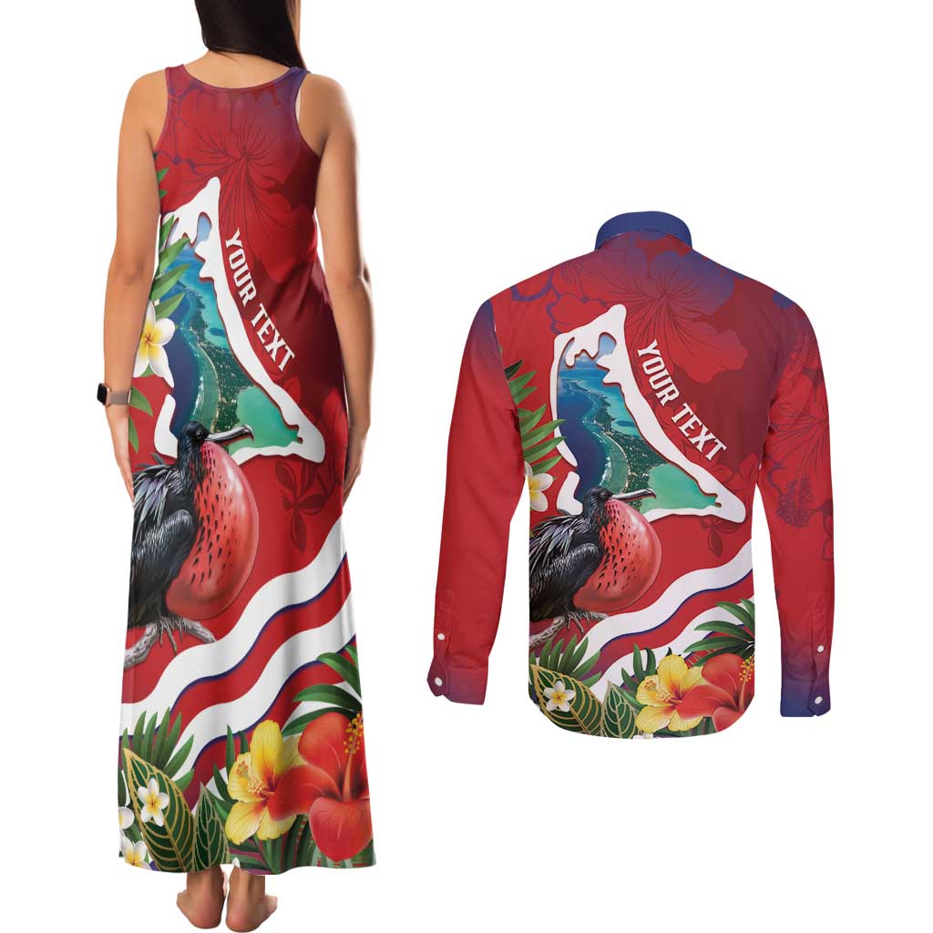 Personalised Kiribati Tarawa Atoll Couples Matching Tank Maxi Dress and Long Sleeve Button Shirt Frigate Bird With Map Tropical Style LT14 - Polynesian Pride