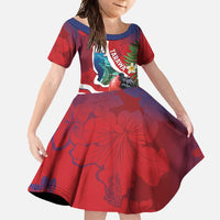 Personalised Kiribati Tarawa Atoll Family Matching Long Sleeve Bodycon Dress and Hawaiian Shirt Frigate Bird With Map Tropical Style LT14 Daughter's Dress Red - Polynesian Pride