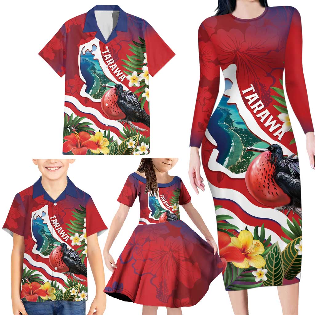 Personalised Kiribati Tarawa Atoll Family Matching Long Sleeve Bodycon Dress and Hawaiian Shirt Frigate Bird With Map Tropical Style LT14 - Polynesian Pride