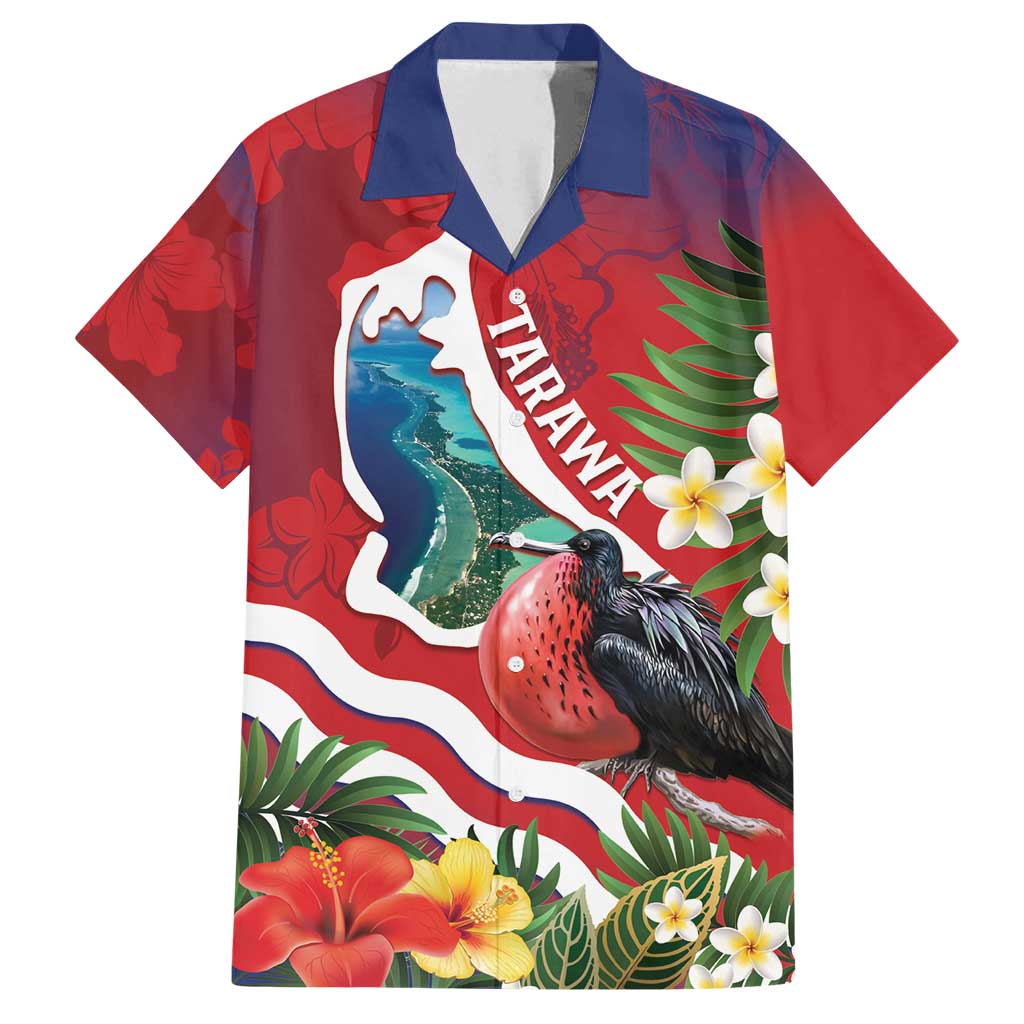 Personalised Kiribati Tarawa Atoll Family Matching Long Sleeve Bodycon Dress and Hawaiian Shirt Frigate Bird With Map Tropical Style LT14 Dad's Shirt - Short Sleeve Red - Polynesian Pride