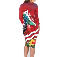 Personalised Kiribati Tarawa Atoll Family Matching Long Sleeve Bodycon Dress and Hawaiian Shirt Frigate Bird With Map Tropical Style LT14 - Polynesian Pride
