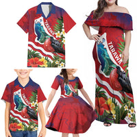 Personalised Kiribati Tarawa Atoll Family Matching Off Shoulder Maxi Dress and Hawaiian Shirt Frigate Bird With Map Tropical Style LT14 - Polynesian Pride