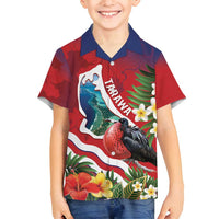 Personalised Kiribati Tarawa Atoll Family Matching Off Shoulder Maxi Dress and Hawaiian Shirt Frigate Bird With Map Tropical Style LT14 Son's Shirt Red - Polynesian Pride